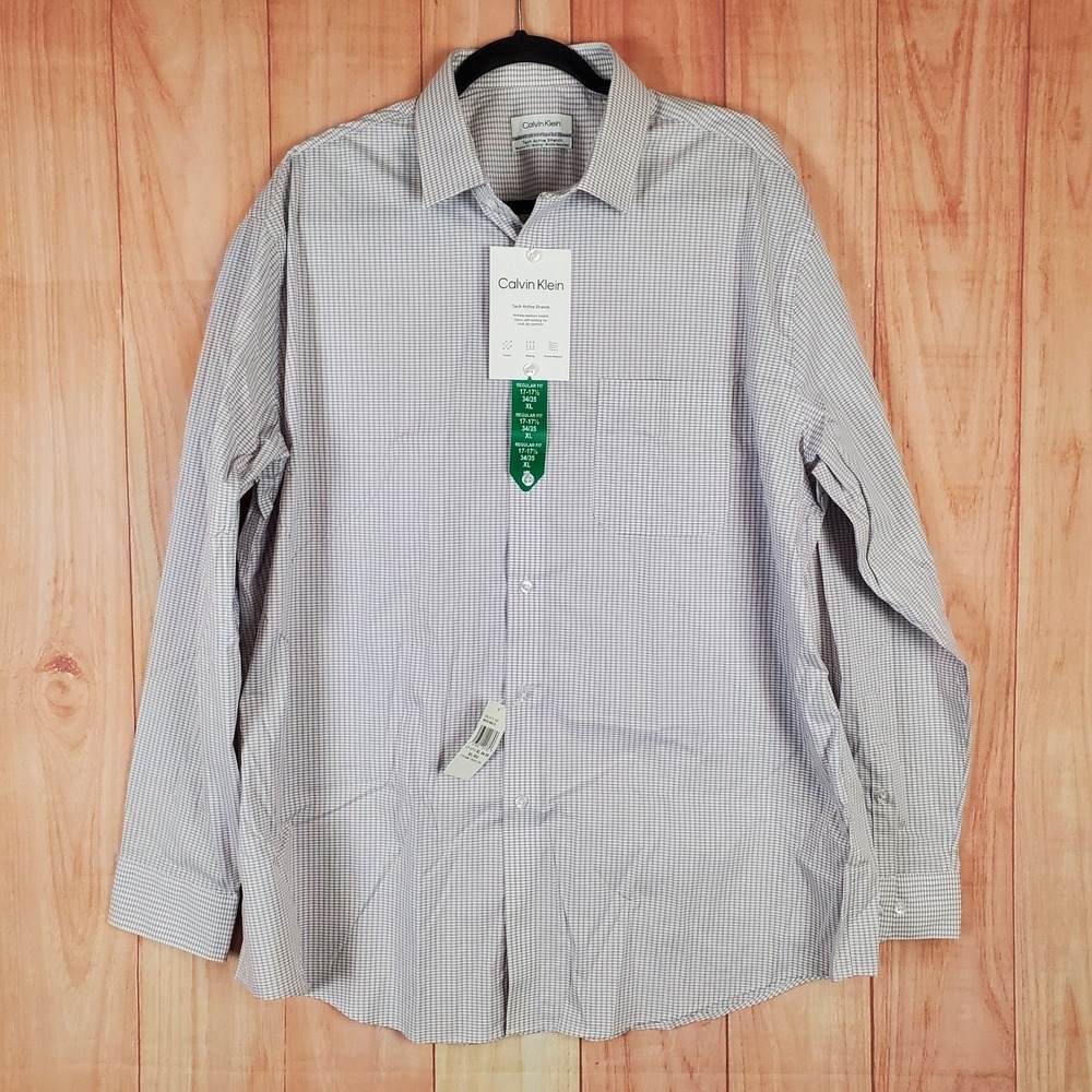 Calvin Klein Mens Shirt‎ 17-17.5 34/35 XL Checked Print Button Up